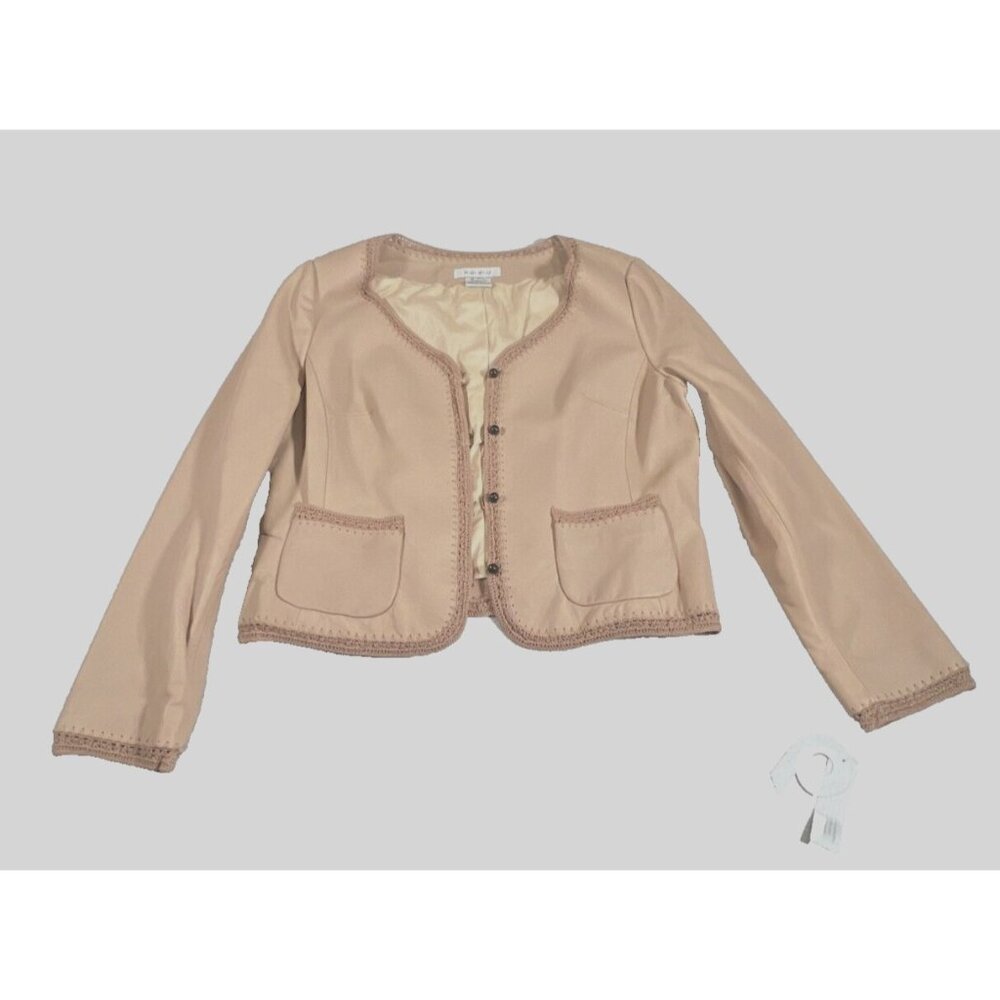 Nine West Leather Jacket Womens Large Tan Brown‎ Crochet Crop Blazer Tags 90s